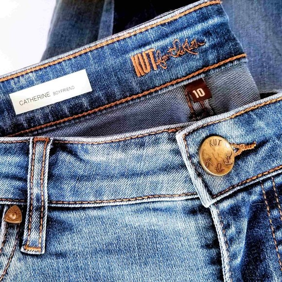 Kut from the Kloth Embroidered Patched Sashiko Catherine Boyfriend Jeans - Picture 6 of 7